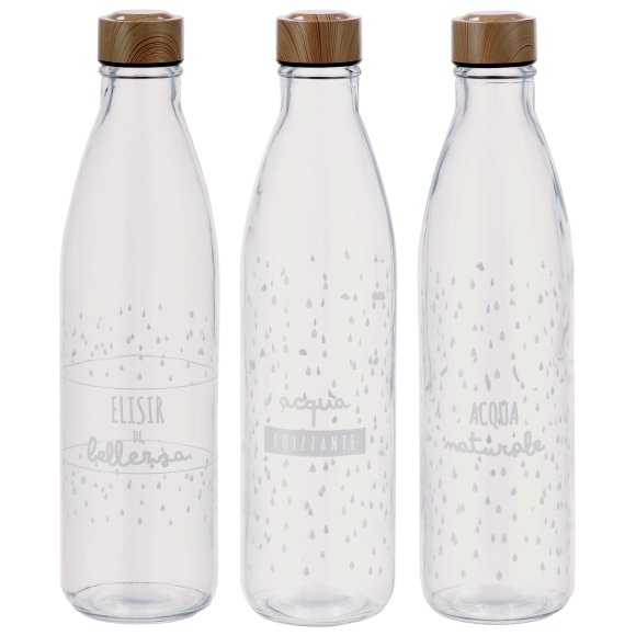BOTTIGLIA ACQUA IN VETRO 1 LITRO - DECORI ASSORTITI