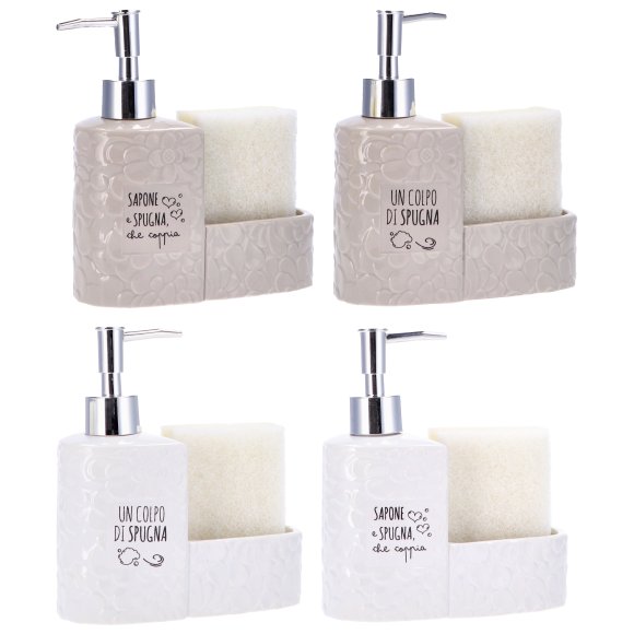 DISPENSER CERAMICA CON SPUGNA - 2 DECORI ASSORTITI