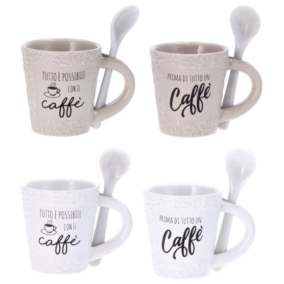 TAZZA MUG IN CERAMICA CON CUCCHIAIO - FANTASIA ASSORTITA