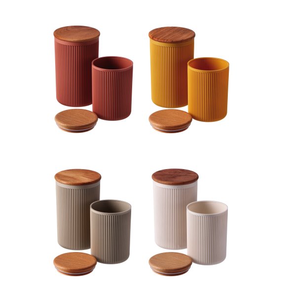SET 2 BARATTOLI IN PLASTICA CON COPERCHIO IN LEGNO
