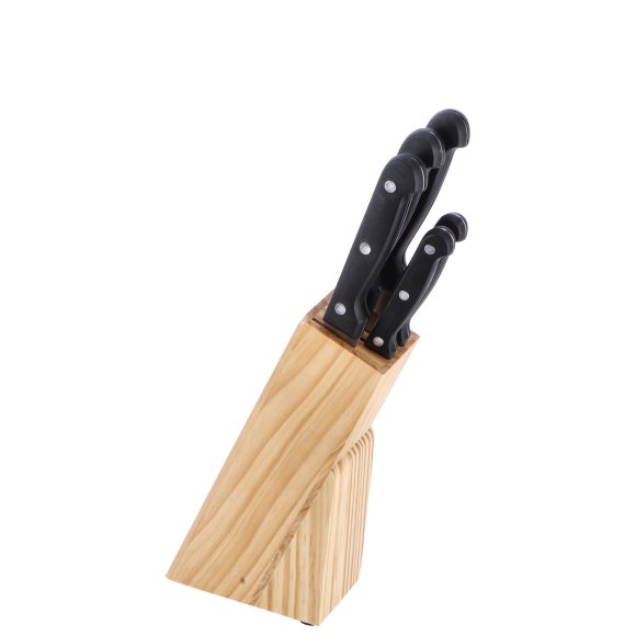SET 5 COLTELLI ACCIAIO CON CEPPO IN LEGNO