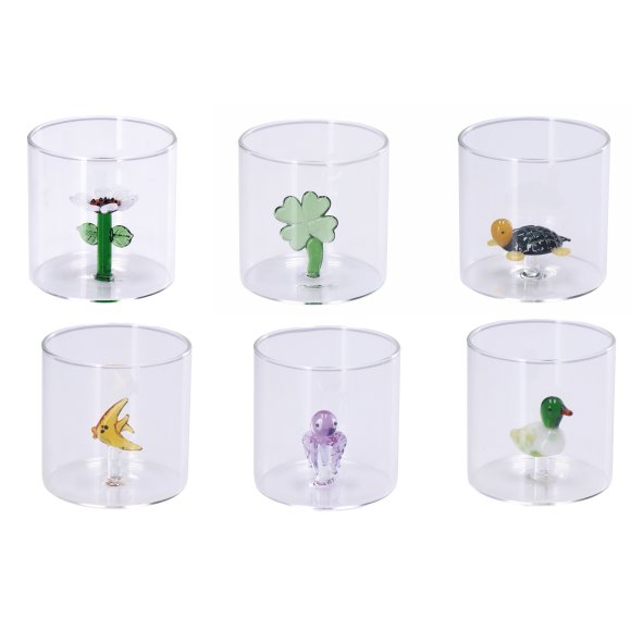 BICCHIERE IN VETRO CON FIGURA 3D - DECORAZIONI ASSORTITE