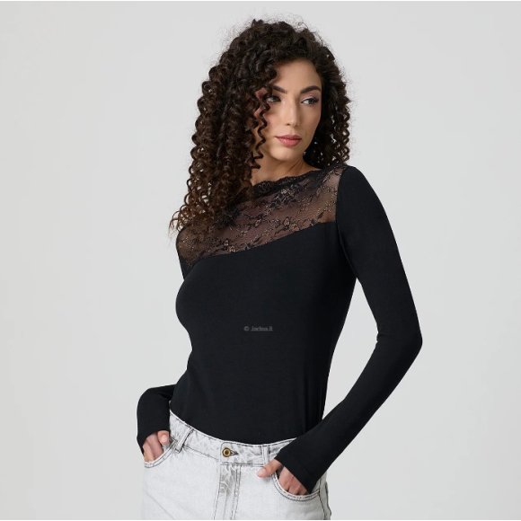 JADEA MAGLIA DONNA 4464 NERO MANICA LUNGA CON PIZZO JADEA