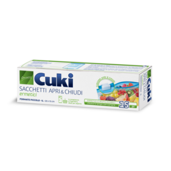 CUKI SACCHETTI APRI&CHIUDI PICCOLI C/CURSORE LT1 20X15 PZ 15