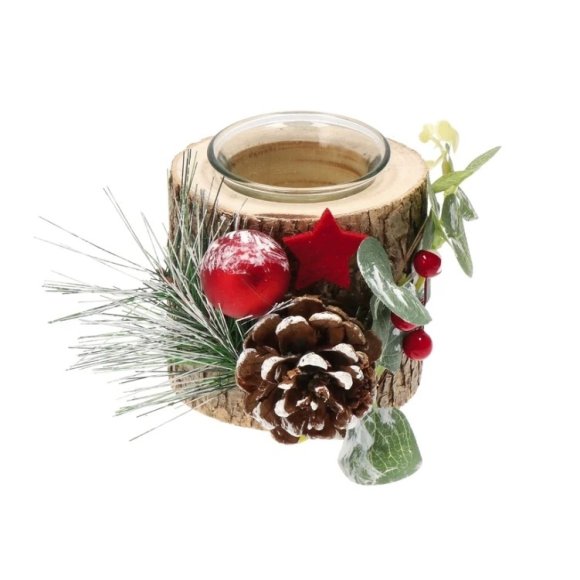 NATALE- PORTA CANDELA IN LEGNO - DIAMETRO 14XH8 