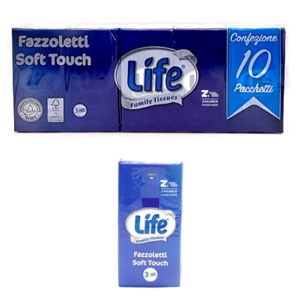  SET 10 CONFEZIONI FAZZOLETTI LIFE SOFT TOUCH 3 STRATI 21x21 cm