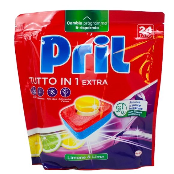 PRIL DETERSIVO LAVASTOVIGLIE TUTTO in 1 EXTRA LIMONE & LIME 24 TABS PRIL DETERSIVO LAVASTOVIGLIE TUTTO in 1 EXTRA LIMONE & LIME 24 TABS