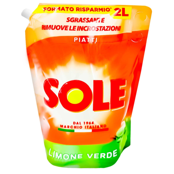 SOLE PIATTI LIQUIDO ECORICARICA BUSTA LIMONE VERDE 2 LT