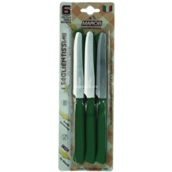 Marietti Coltello Da Tavola Dentato Verde 11 cm - 6 Pezzi