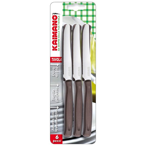 Kaimano Set Coltelli da Tavola 6 Pezzi - Colore Marrone 