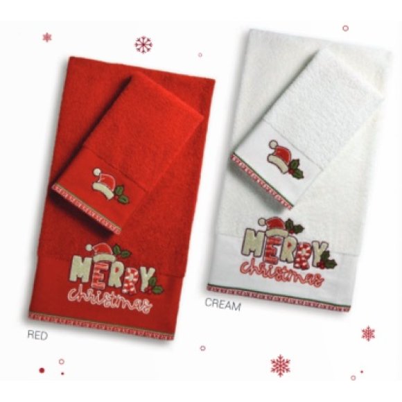 VINGI - COPPIA ASCIUGAMANI COTONE "MERRY CHRISTMAS" - COLORI ASSORTITI