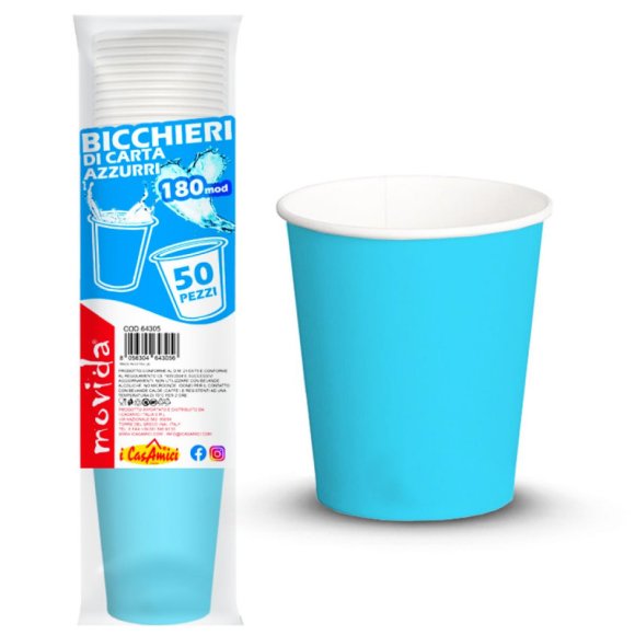 BICCHIERI BIO PER ACQUA MOVIDA AZZURRI - 50 PEZZI