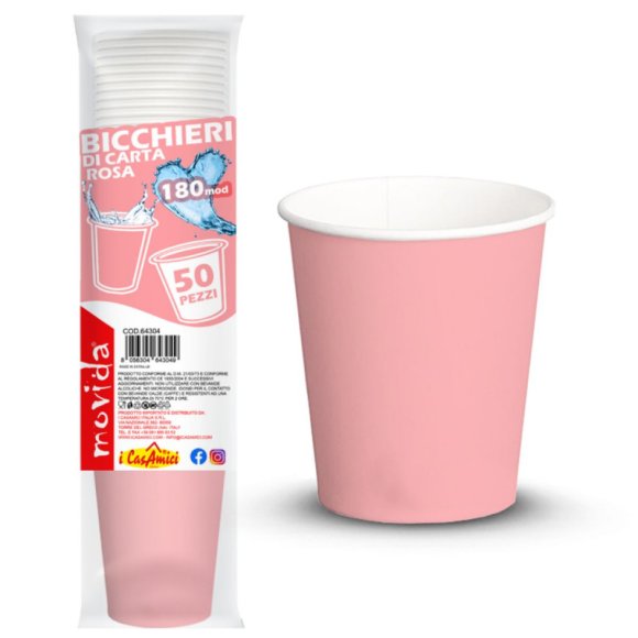BICCHIERI BIO PER ACQUA MOVIDA ROSA - 50 PEZZI