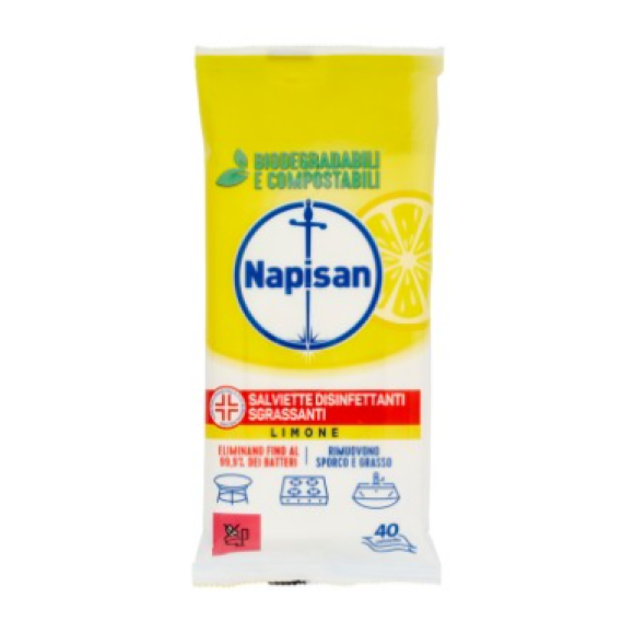 NAPISAN 40 SALVETTE BIODEGRADABILI IGIENIZZANTI SGRASSANTI LIMONE