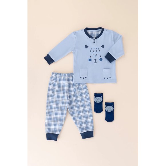 NOIDINOTTE - PIGIAMA NEONATO CALDO COTONE COD.FT755AS - AZZURRO