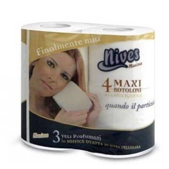 Carta Igienica Nives Maxima – 4 Maxi Rotoloni Profumati a 3 Veli