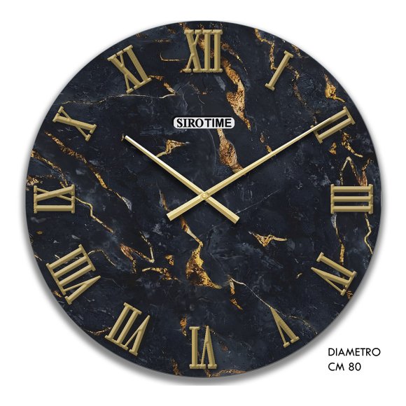 OROLOGIO DA PARETE IN VETRO 80 CM - NERO E ORO