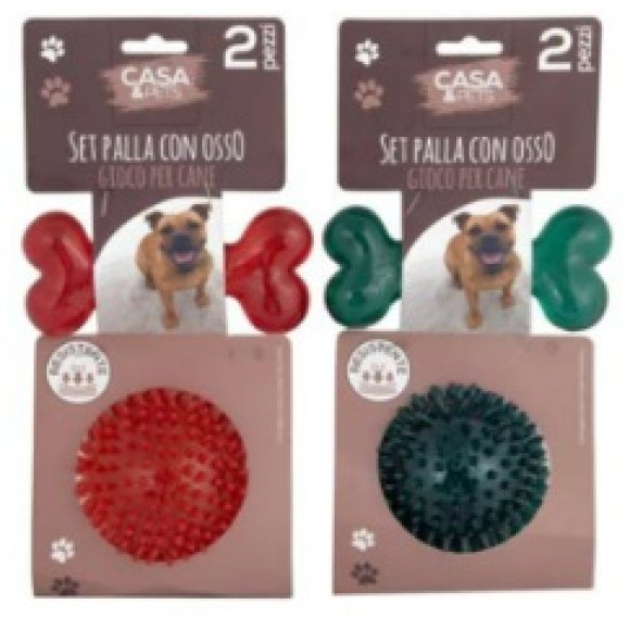 GIOCO PER CANE OSSO/PALLA 2 PEZZI
