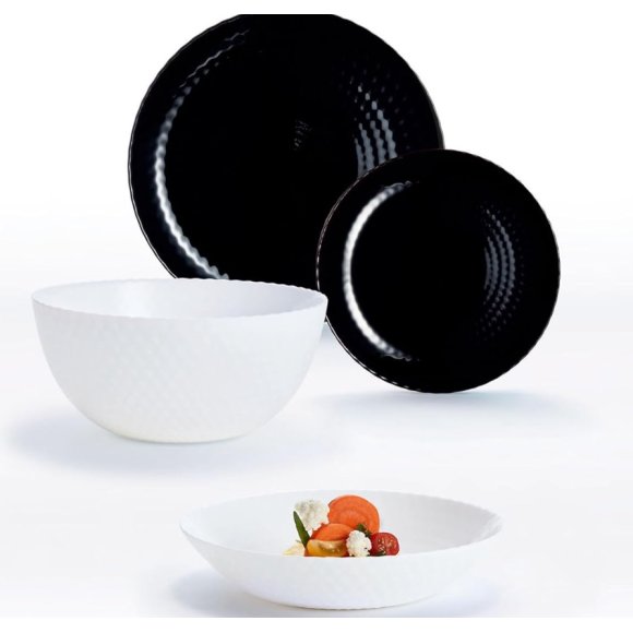 LUMINARC SERVIZIO PIATTI  "PAMPILLE" BLACK & WHITE - 19 PEZZI 