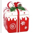 NATALE- SCATOLA IN CERAMICA A FORMA DI DONO- COLORI ASSORTITI