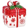 NATALE- SCATOLA IN CERAMICA A FORMA DI DONO- COLORI ASSORTITI