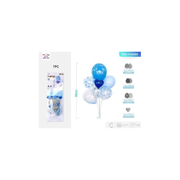 SET PALLONCINI CON CUORE BLU - 7 PEZZI