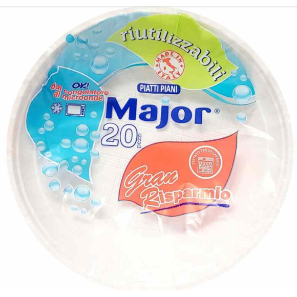 MAJOR PIATTO PIANO RIUTILIZZABILI - 20 PEZZI 