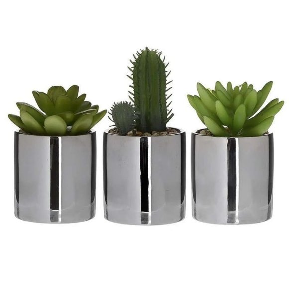 VASO IN CERAMICA CON PIANTA GRASSA ARTIFICIALE