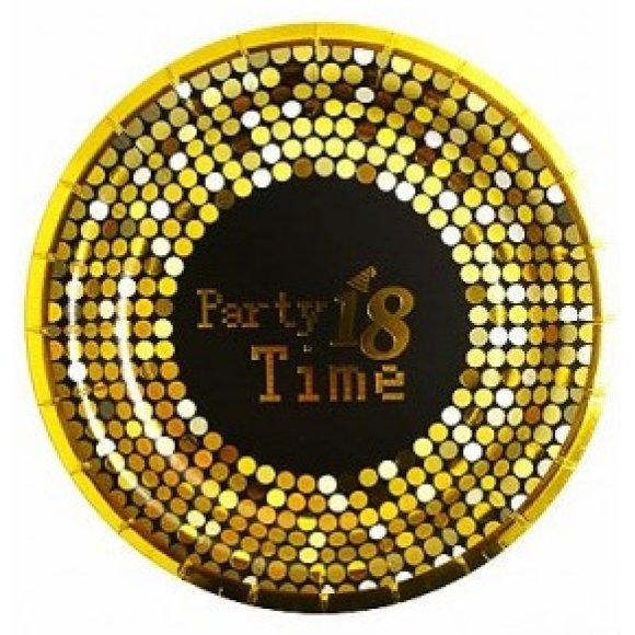 PIATTINI DI CARTA "PARTY 18 TIME" - NERO E ORO