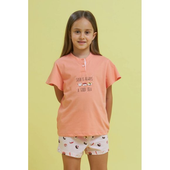 NOIDINOTTE - PIGIAMA BAMBINA MEZZA MANICA COD.FE2092AS - ARANCIONE