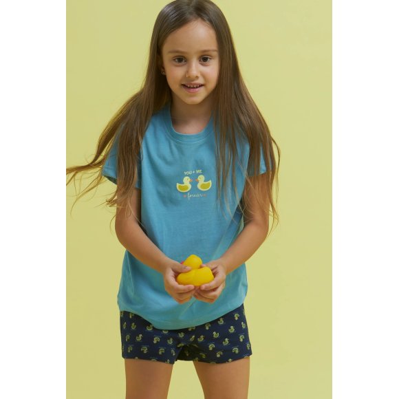 NOIDINOTTE - PIGIAMA BAMBINA MANICA CORTA COD.FE2090AS - AZZURRO