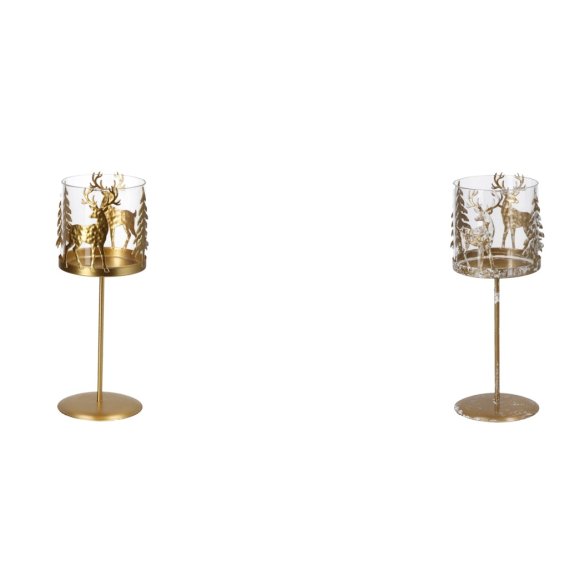 NATALE- PORTACANDELA IN FERRO+VETRO- 2 COLORAZIONI 