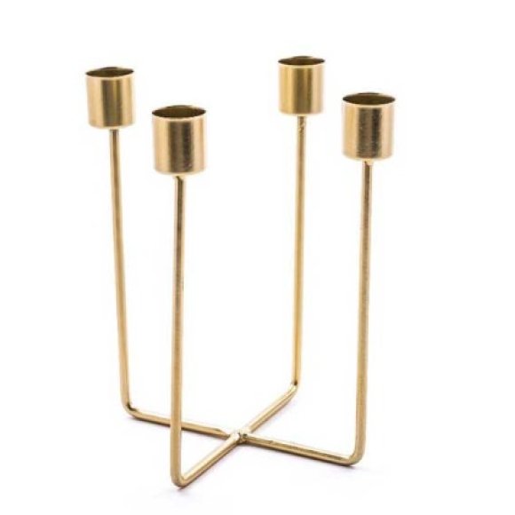 Mercury Portacandela A Stelo In Metallo Con 4 Fuochi 15x15x18h Cm Colore Oro