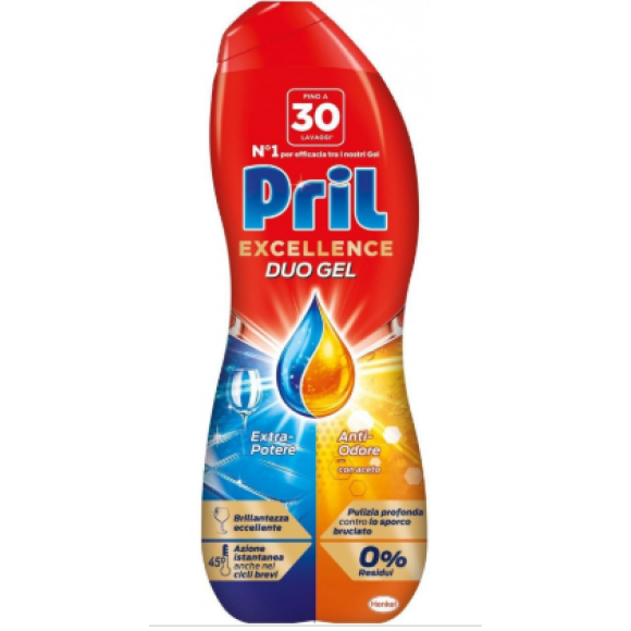Detersivo lavastoviglie Pril duo gel anti odore 540 ml con aceto 30 lavaggi