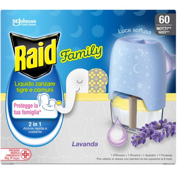 RAID INSETTICIDA "FAMILY" ELETTRICO BASE + RICARICA - 60 NOTTI 
