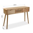 TAVOLO BASSO CON TRE CASSETTI IN LEGNO RATTAN