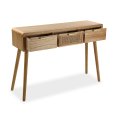 TAVOLO BASSO CON TRE CASSETTI IN LEGNO RATTAN