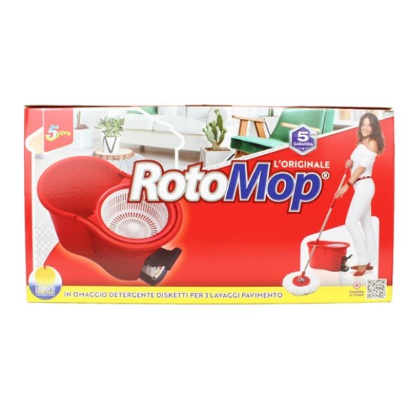 SUPER FIVE KIT ROTOMOP L'ORIGINALE SECCHIO + MOP CON FRANGE IN MICROFIBRA 100%