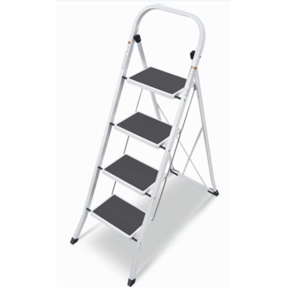 Scaletta 4 gradini CILVANI in acciaio pieghevole con tappetino antiscivolo