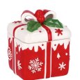 NATALE-SCATOLA IN CERAMICA A FORMA DI DONO - COLORI ASSORTITI