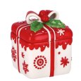 NATALE-SCATOLA IN CERAMICA A FORMA DI DONO - COLORI ASSORTITI