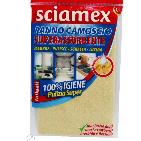 Sciamex Panno Camoscio 50 x 60 cm Superassorbente Lavabile Pulizia Vetri Casa Auto