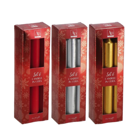 NATALE SET 6 Candele Cera Natale 3 Colori Assortiti Diam2Xh19 NATALE SET 6 Candele Cera Natale 3 Colori Assortiti Diam2Xh19