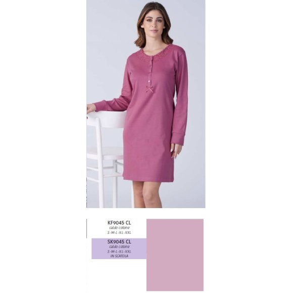 KARELPIU CAMICIA NOTTE  CALDO COTONE MANICA LUNGA -SK9045CL ( Rosa Antico)