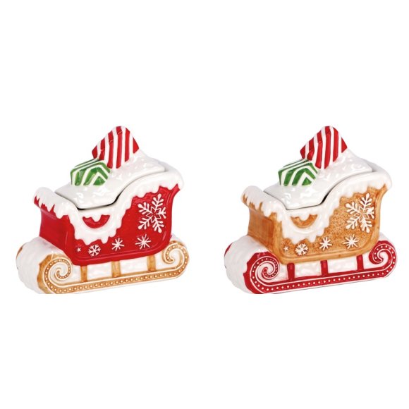 NATALE-SCATOLA IN CERAMICA A FORMA DI SLITTA - COLORI ASSORTITI