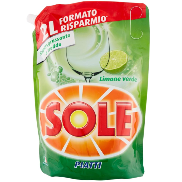 SOLE PIATTI LIQUIDO ECORICARICA BUSTA LIMONE VERDE 2 LT