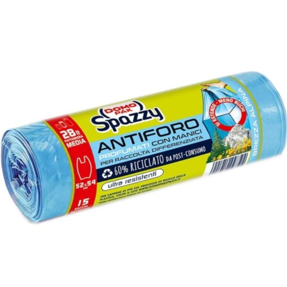 Domopak Spazzy Sacco Spazzatura Con Manici 28 Lt Azzurro 15 Pz Brezza Alpina