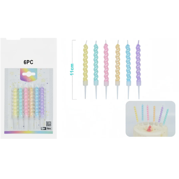 Candela spirale Macaron – Confezione da 6 pezzi (ED0771)