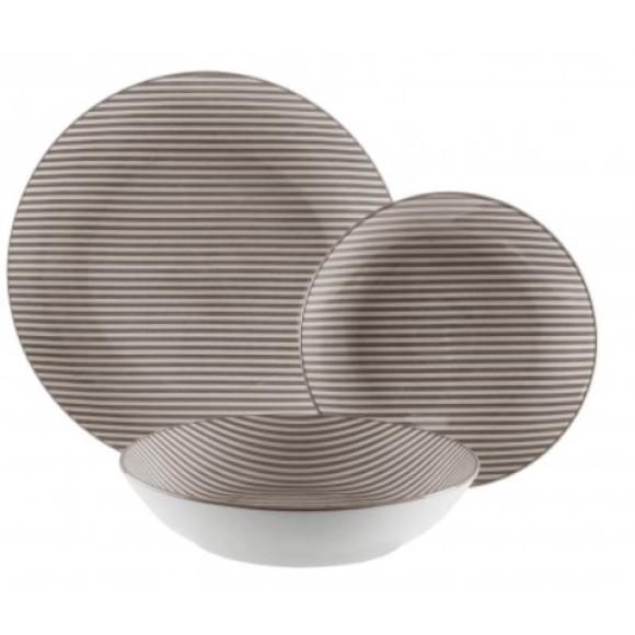 STOVIGLIA 18 PEZZI RIGHE GRIGIO 22450114