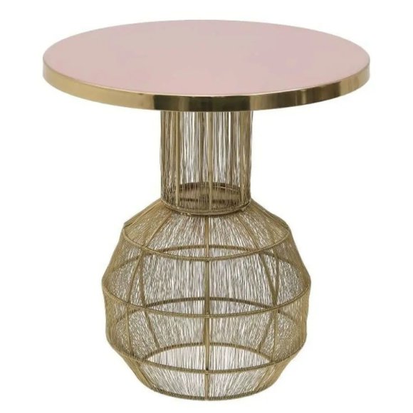 TAVOLINO METALLO 45X48 ROSA E ORO